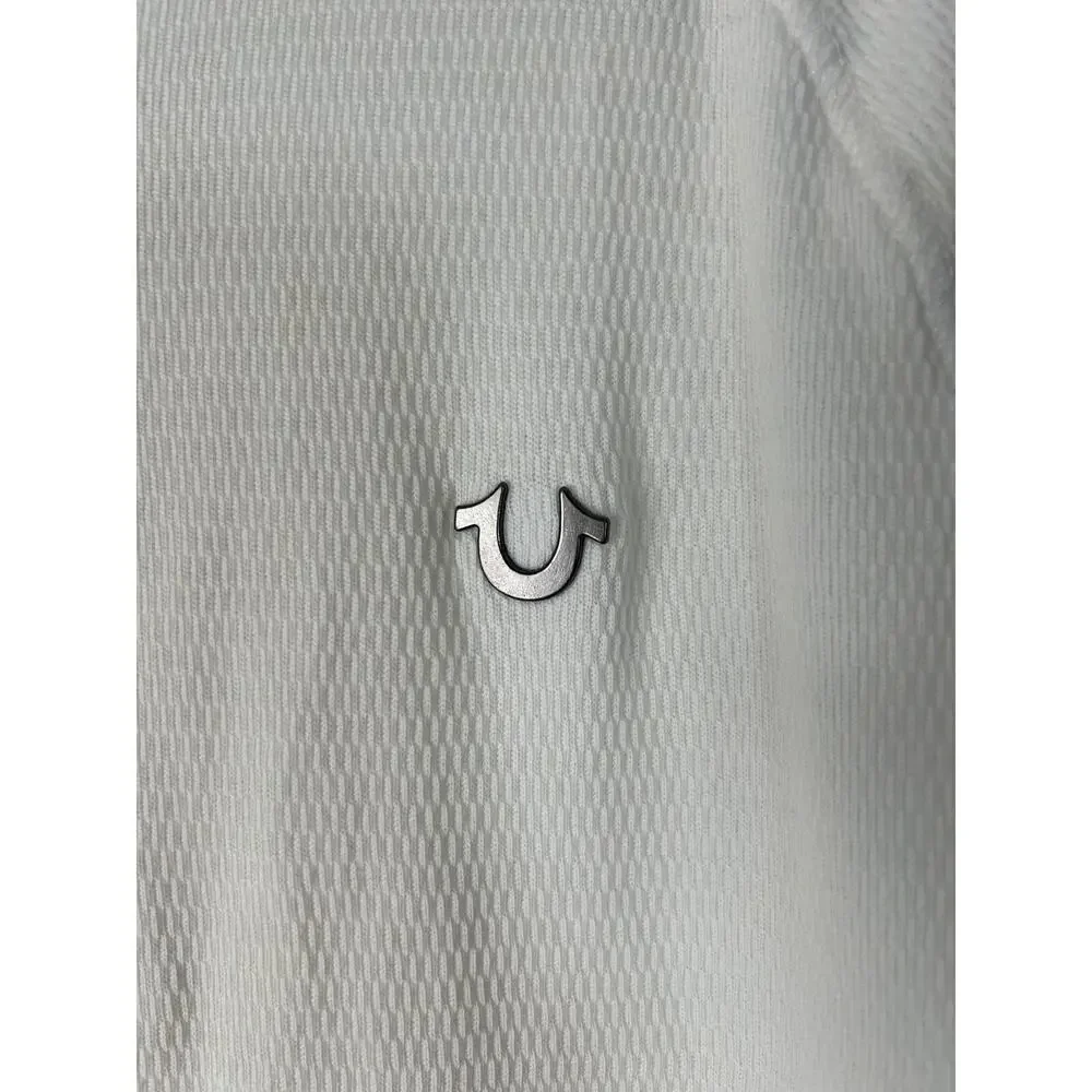 True Religion Top Mens XL White Cotton Waffle Knit Long Sleeve Henley Base Layer